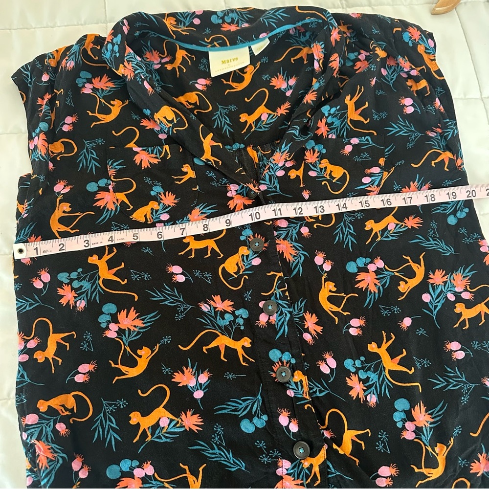 Anthropologie Maeve Monkey Print Blouse Black Safari Orange Pink Floral Top S - Picture 9 of 10